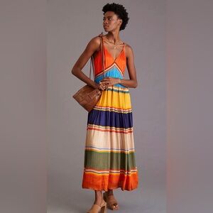 NWT Anthropologie Tanvi Kedia V-Neck Colorblock Midi Dress